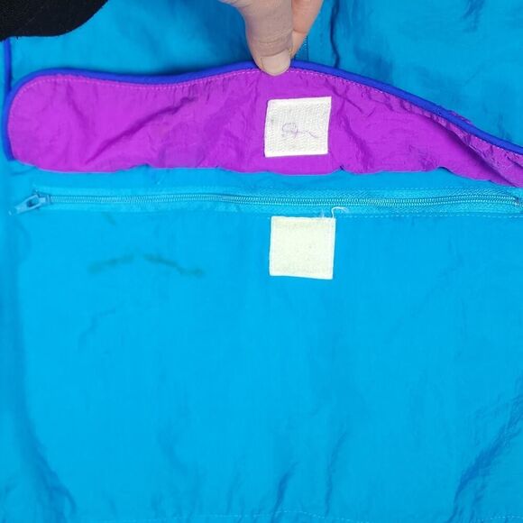 Reebok Men's VTG Medium Blue 1/4 Zip Nylon Hooded Windbreaker Pullover Jacket - Picture 8 of 9